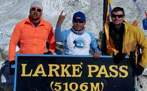 Trekkers on Larke La Pass of Manaslu Region Trekking Route