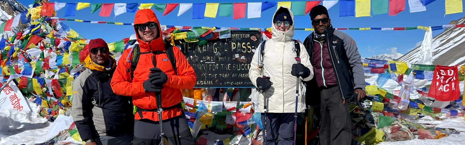 Trekkers on the Thorong La Pass of the Annapurna region