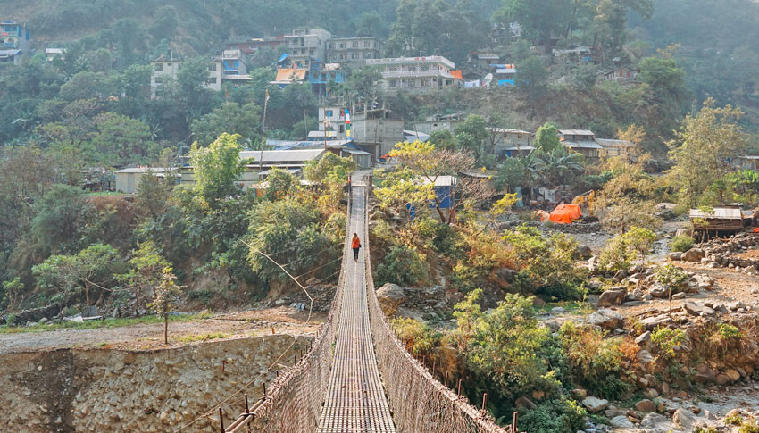 Suspension Bridge during Manaslu Circuit Trek